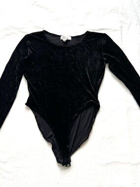 Vintage bodysuit Express Tricot black velvet long sleeve fitted womens Large